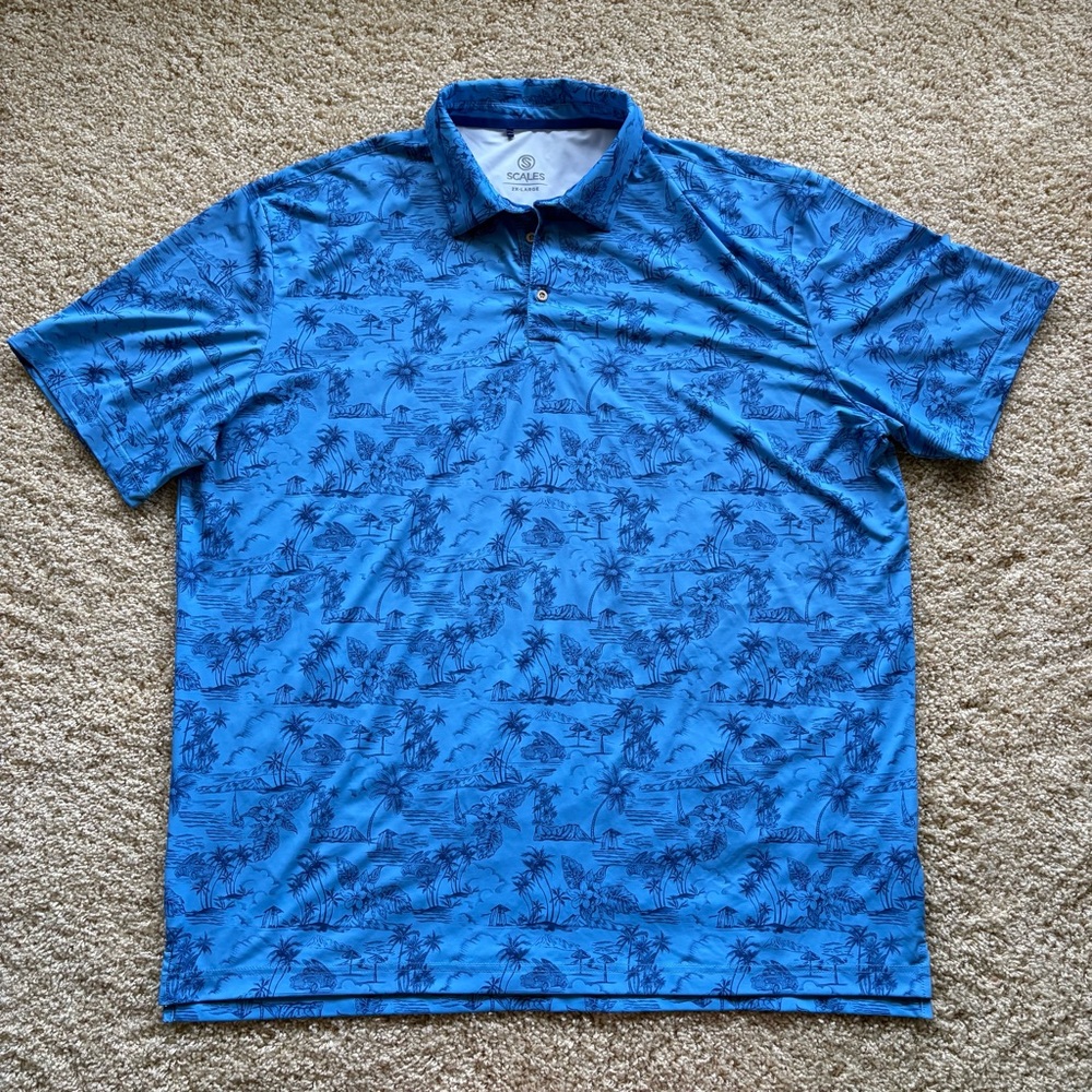 Scales Men’s Blue Tropical Print Polo XXL